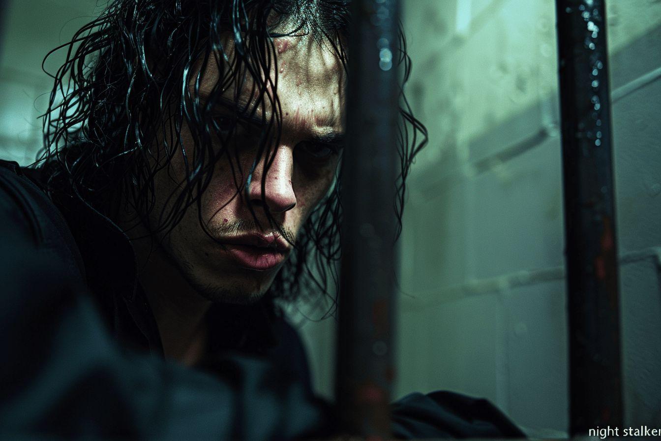 Gros plan sur un visage sombre et pensif d'une personne dans un environnement naturel flou