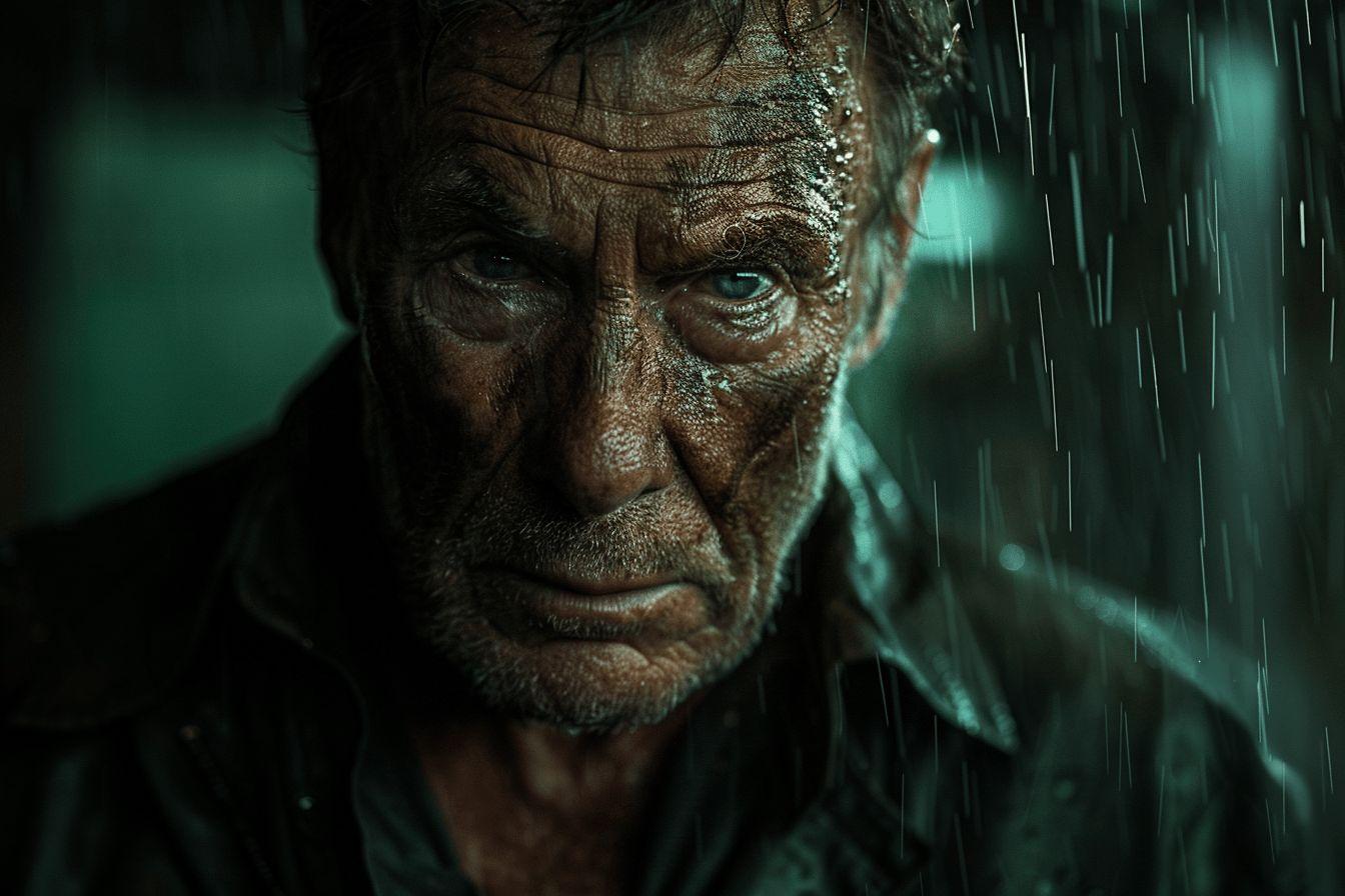 Gros plan sur le visage d'un homme âgé, aux traits creusés et au regard intense