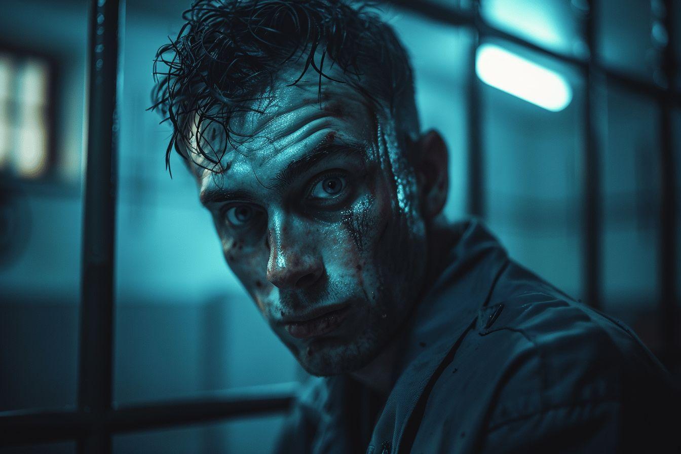 Portrait en gros plan d'un homme au regard sombre et intense.