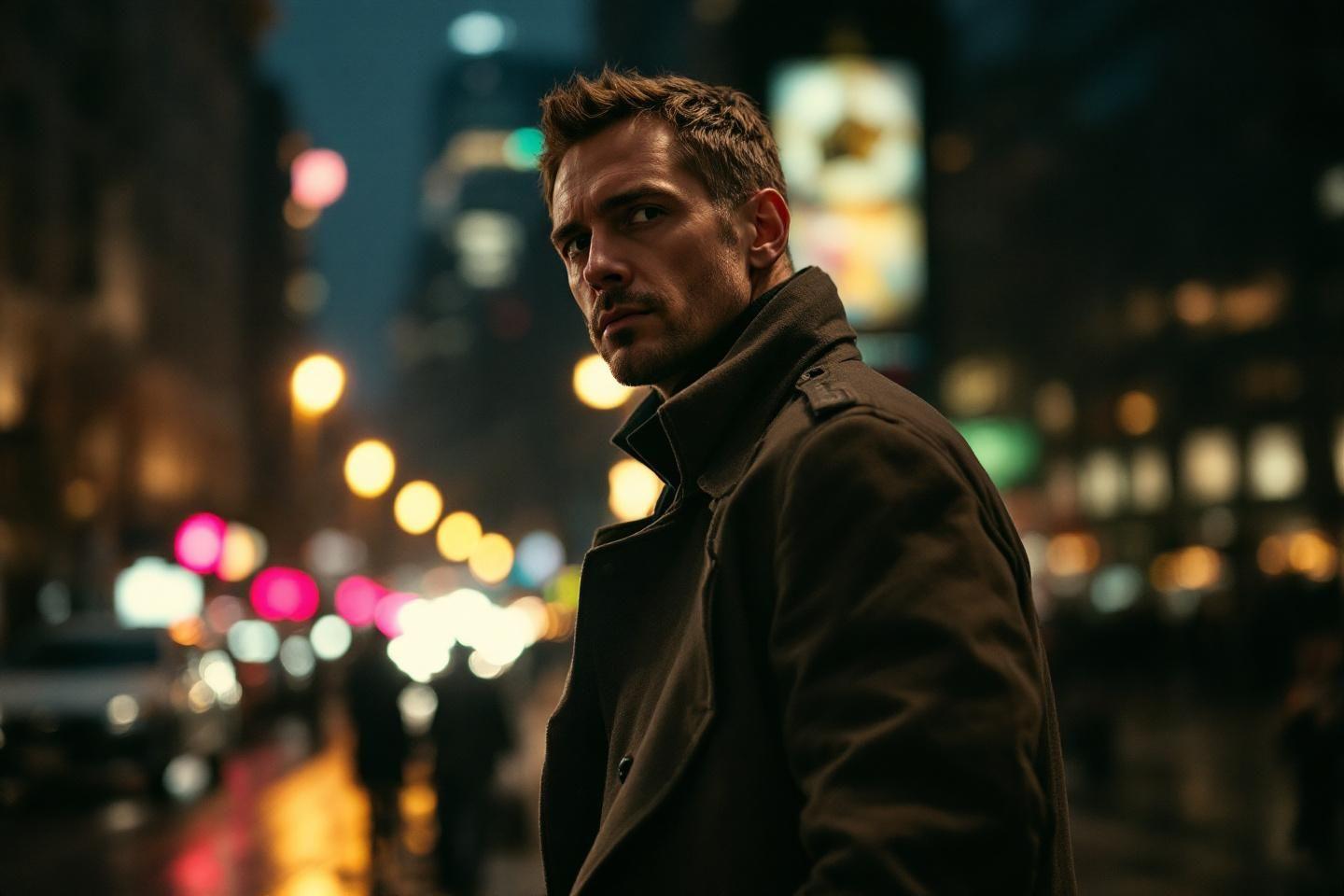 Silhouette masculine dans un environnement urbain sombre et lumineux